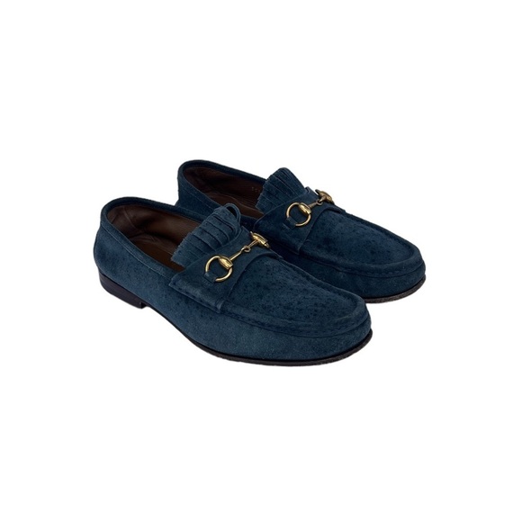Gucci Blue Suede Horsebit Men’s Loafers 353014 - Picture 2 of 15